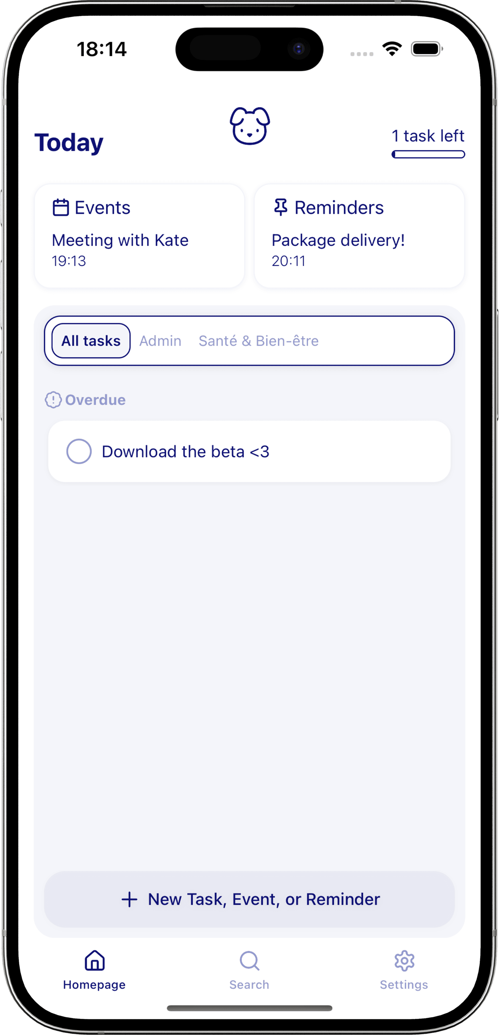 Pawdo homepage showing events and reminders cards